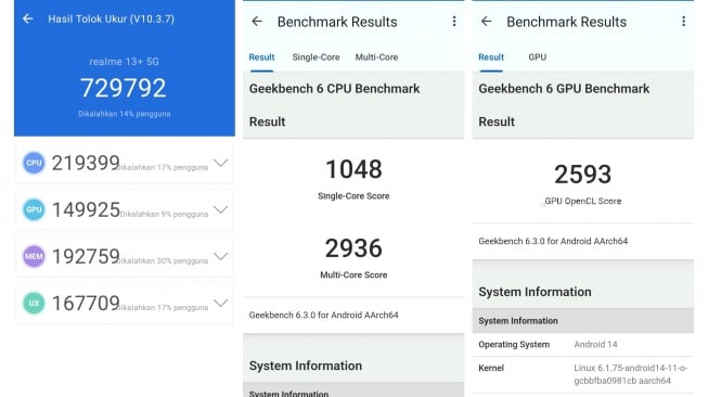 Review Realme 13+ 5G performa skor AnTuTu dan Geekbench. [Suara.com/Dicky Prastya]