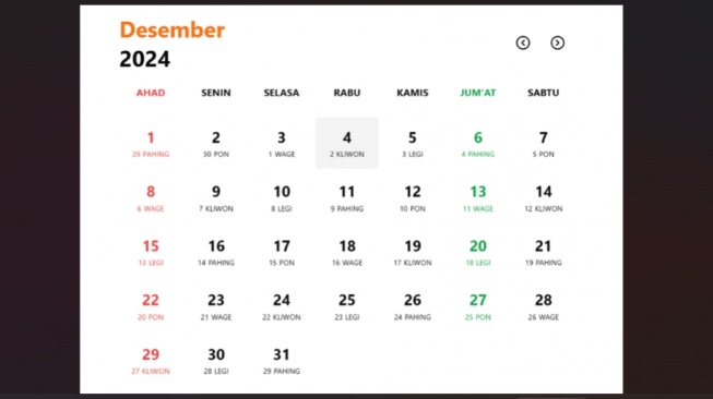 Kalender Jawa Weton Desember 2024 Lengkap, Cek Hari Baikmu di Sini