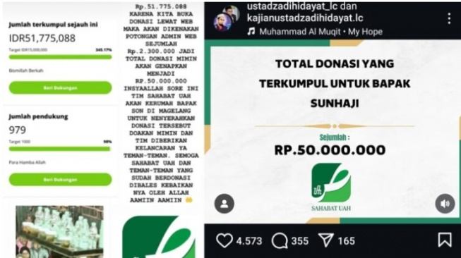 Ustaz Adi Hidayat beri donasi kepada Sunhaji. 