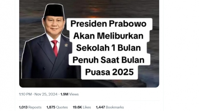 Cek Fakta: Prabowo Liburkan Sekolah Selama Satu Bulan Penuh Saat Bulan Puasa 2025