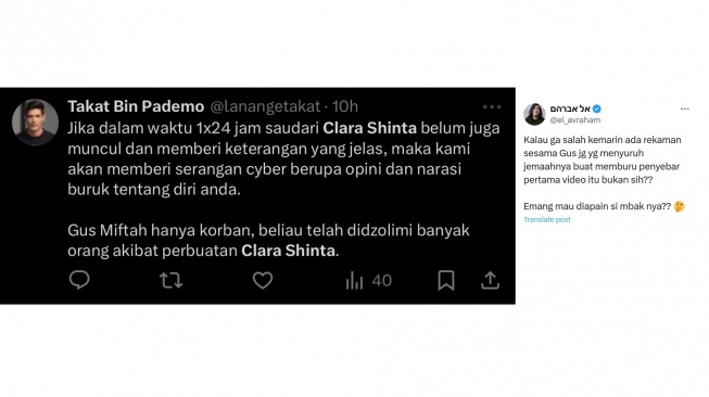 Ancaman untuk selebgram Clara Shinta. [X/@el_avraham]