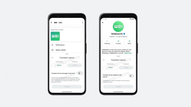 Fitur terjemahan di WhatsApp. [WABetaInfo]