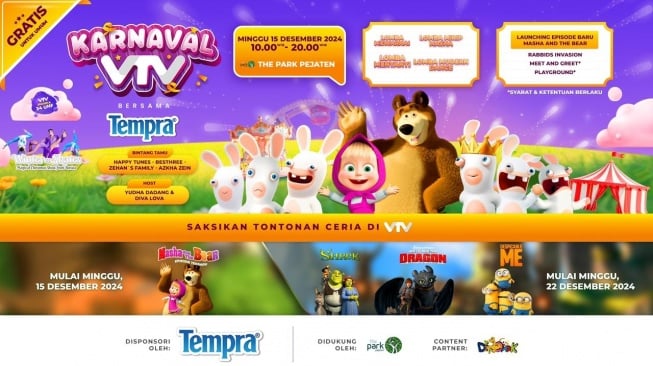 Karnaval VTV akan berlangsung di The Park Pejaten, hari ini Minggu, 15 Desember 2024 mulai pukul 10.00-20.00 WIB. [Instagram]