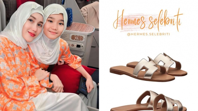 Sandal Ayu Ting Ting untuk umrah. [Instagram/@hermes.selebriti]