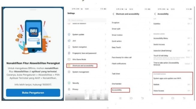 Cara nonaktifkan aksesibilitas BRImo di Vivo