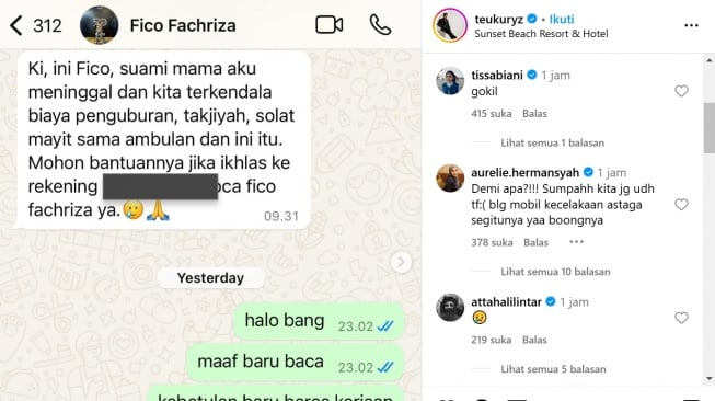 Aurel Hermansyah juga kena tipu Fico Fachriza (Instagram/@teukuryz)