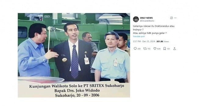 Cuitan warganet soal gelar yang dimiliki Jokowi. [X/@DoankWarto]