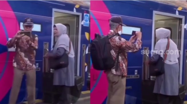 Momen Romantis Kekek dan Nenek di Stasiun Kereta Bikin Publik Baper