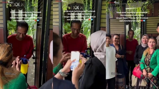 Momen Jokowi sambut warga yang datang berfoto ke rumahnya. [TikTok/@menujuindonesiamaju]