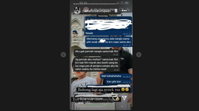 Chat Nikita Mirzani pada dr Oky Pratama (Instagram/@nikitamirzanimawardi_172)