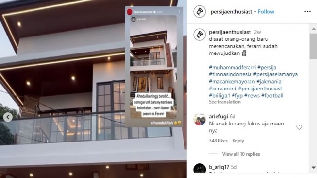 Rumah mewah Muhammad Ferrari. (Instagram/@persijaenthusiast)