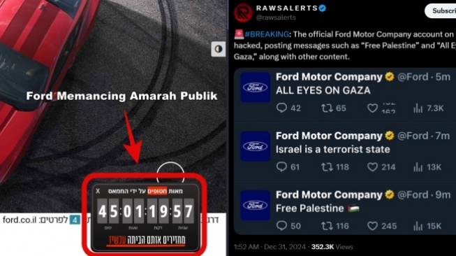 Situs Ford Israel Serukan Pembebasan Sandera Hamas, Akun X-nya Dibobol: Free Palestine!