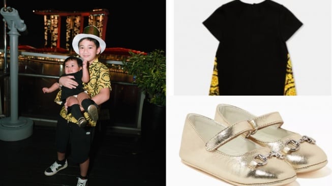 Outfit Lily saat malam tahun baru di Singapura. [Instagram @raffinagita1717, gucci, vitkac]