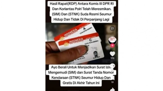 Cek Fakta SIM dan STNK sah berlaku untuk seumur hidup (Tiktok)