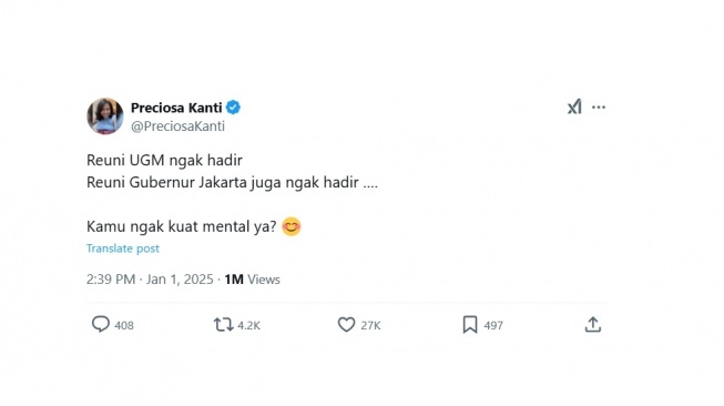 Cuitan warganet soal Jokowi. [X/@PreciosaKanti]