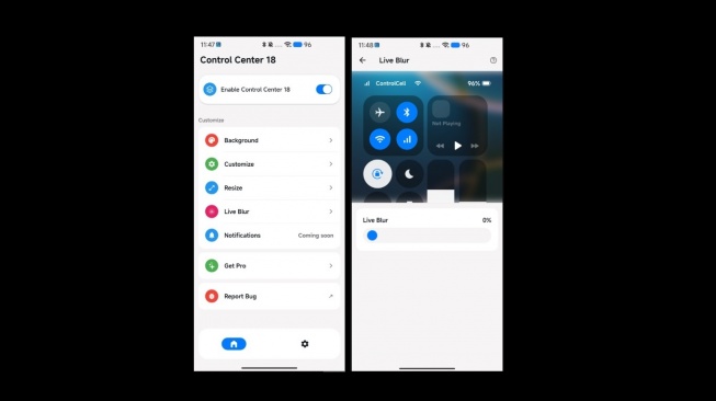 Tampilan Control Center iOS 18 di HP Xiaomi. [Xiaomitime]