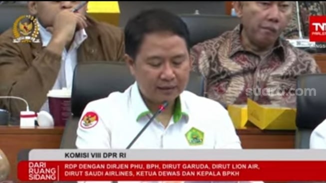 Dirjen PHU Hilman Latief dalam rapat dengar pendapat (RDP) Panja Haji Komisi VIII DPR RI, di Komplek Parlemen, Senayan, Jakarta, Senin (6/1/2025). (tangkapan layar/Bagaskara)