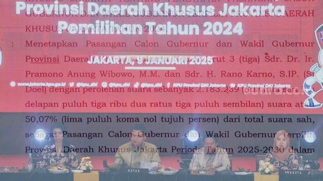 Suasana jalannya rapat pleno penetapan Gubernur Jakarta Terpilih di Hotel Pullman Central Park, Jakarta, Kamis (9/1/2024). [Suara.com/Alfian Winanto]