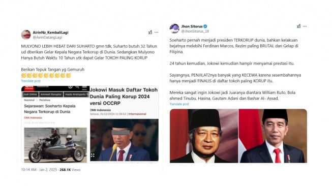 Cuitan warganet soal Jokowi dan Soeharto. [X]