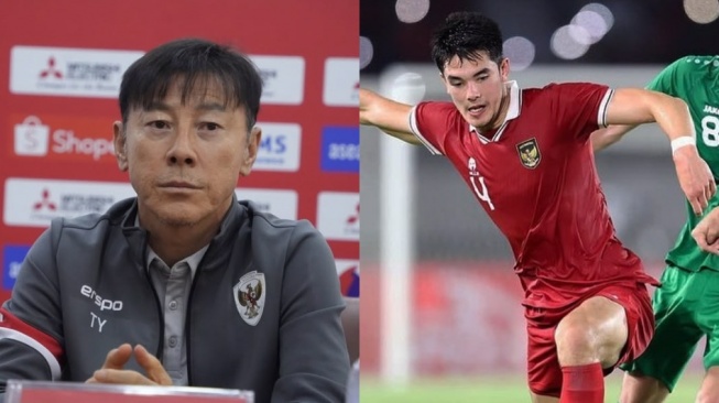 Shin Tae-yong dan Elkan Baggott (kolase Suara.com)