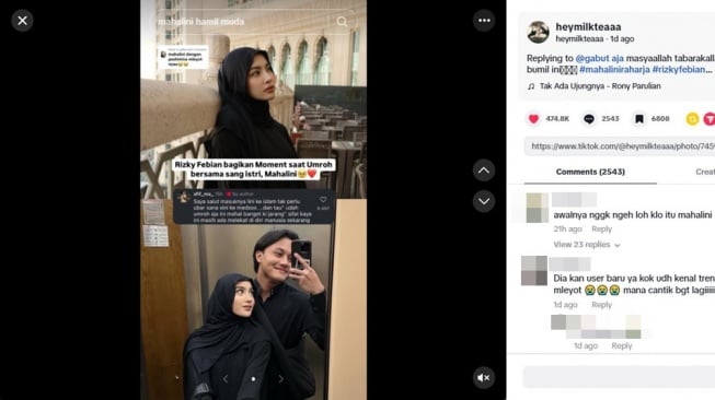 Gaya Hijab Mahalini saat Umrah. (TikTok/heymilkteaaa)