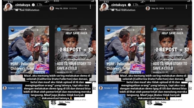 Cinta Kuya tanggapi isu bungkam atas isu kemanusiaan di Palestina (Instagram/@cintakuya)