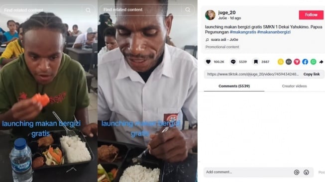 Makan siang gratis di Papua Pegunungan. (TikTok/juge_20)