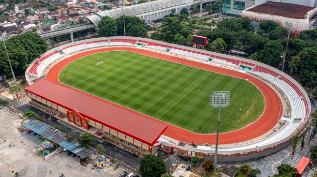 Foto udara stadion Bumi Sriwijaya Palembang, Sumatera Selatan, Kamis (16/1/2025). [ANTARA FOTO/Nova Wahyudi/Spt]