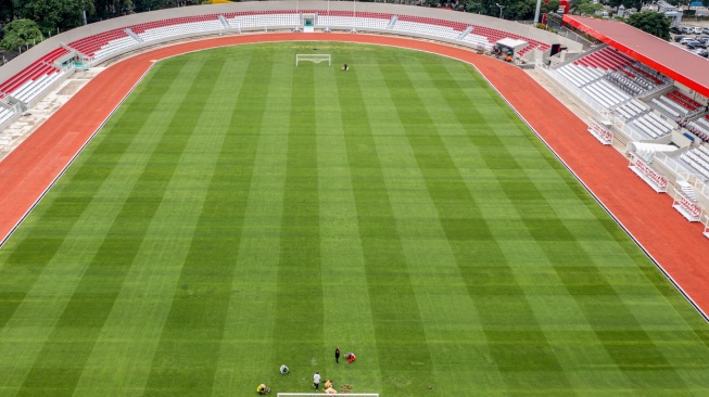 Foto udara stadion Bumi Sriwijaya Palembang, Sumatera Selatan, Kamis (16/1/2025). [ANTARA FOTO/Nova Wahyudi/Spt]