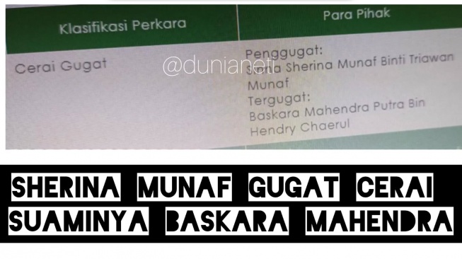 Tangkapan layar diduga gugatan cerai Sherina Munaf terhadap Baskara Mahendra. [Instagram/@dunianeti]