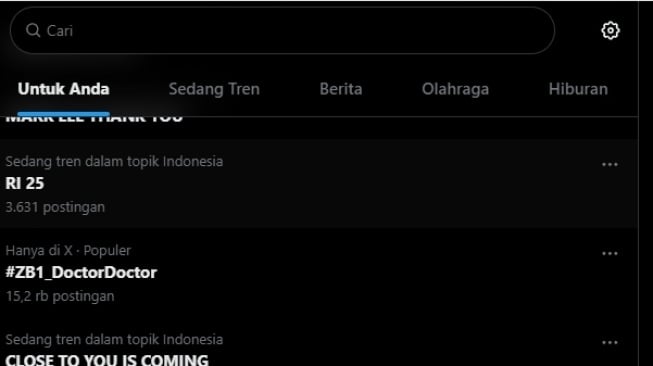 RI 25 trending topik di X. (tangkapan layar/ist)
