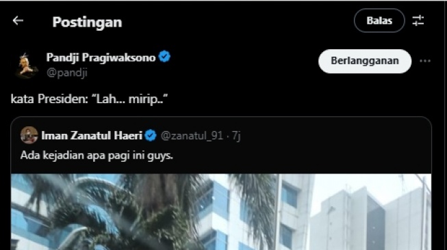 Cuitan Pandji Pragiwaksono menanggapi demo Menteri Dikti Saintek didemo pegawai sendiri karena dianggap arogan dan kerap main tangan. (tangkapan layar/X)