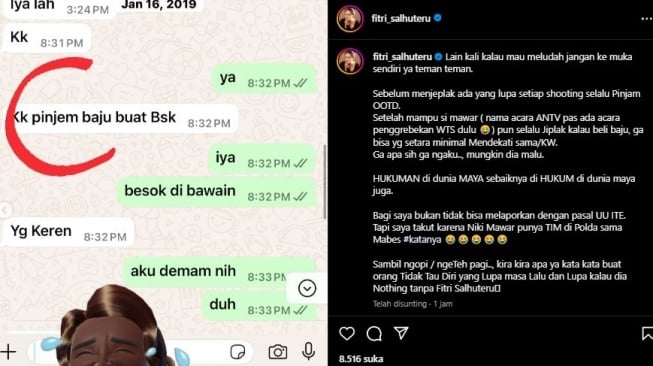 Fitri Salhuteru bongkar chat Nikita Mirzani saat pinjam baju. [Instagram/@fitri_salhuteru]