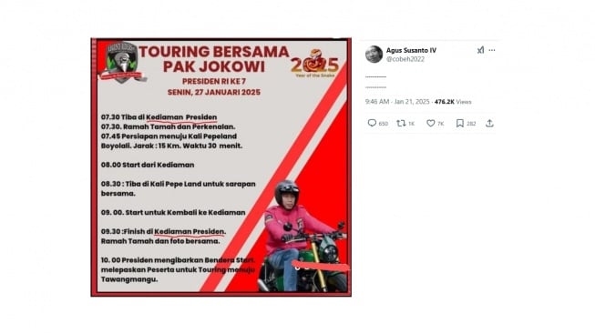 Cuitan warganet soal poster touring Jokowi. [X/@cobeh2022]