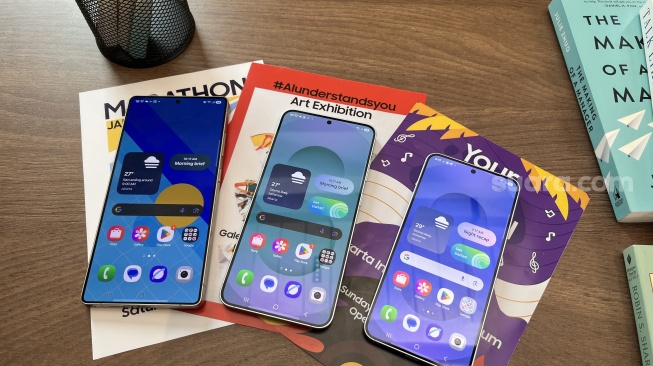 Samsung Galaxy S25, Samsung Galaxy S25+, dan Samsung Galaxy S25 Ultra  yang resmi dikenalkan ke Indonesia pada Kamis (23/1/2025). [Suara.com/Dicky Prastya]