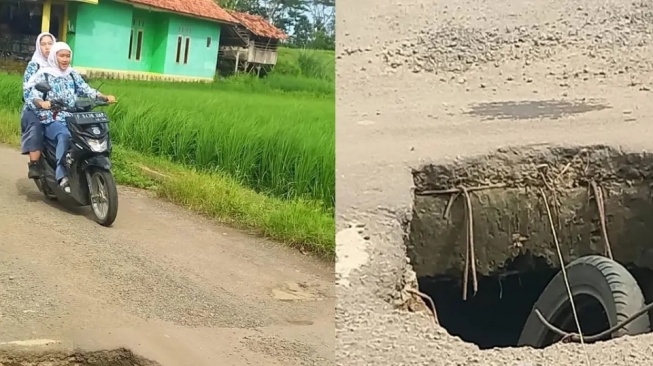 Lubang Besar di Tengah Jalan Bahayakan Pengendara di Ciracap Sukabumi, UPTD PU Janjikan Perbaikan