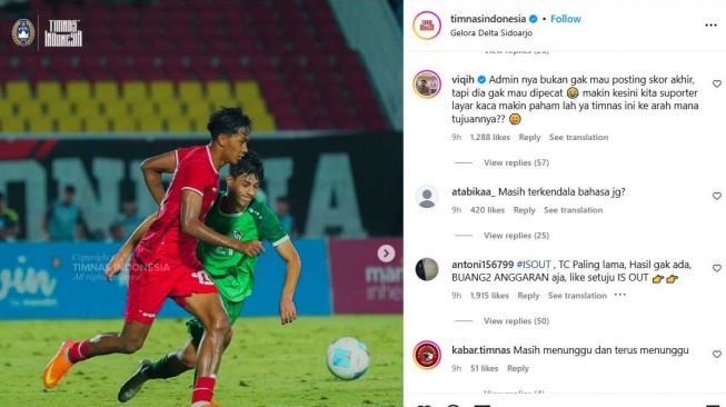 Kekalahan Timnas Indonesia U-20 dari Suriah U-20 dalam turnamen uji coba Mandiri U-20 Challenge Series, Senin (27/1/2025) malam WIB membuka fakta baru terkait kebiasaan buruk PSSI yang belakangan tak pernah mengunggah konten hasil akhir saat Garuda kalah dari lawannya. [Dok. Instagram/@timnasindonesia]