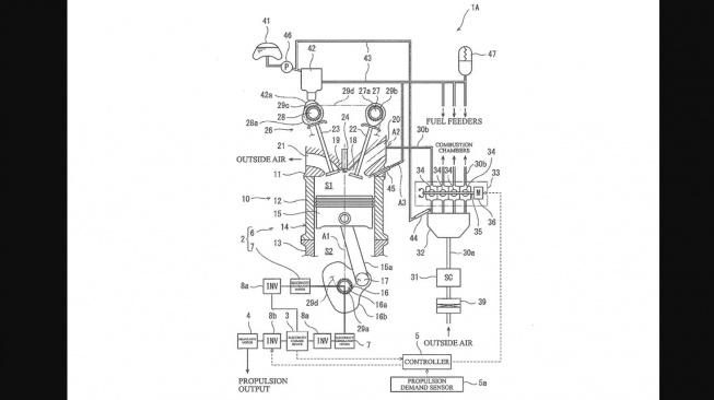 Gambar paten motor Kawasaki 2 tak dengan teknologi canggih (Greatbiker)