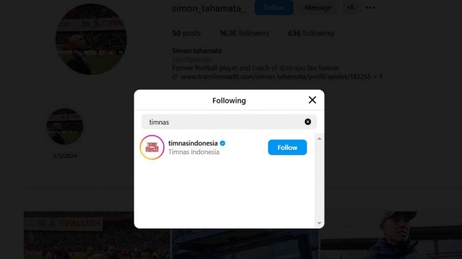 Legenda Ajax Amsterdam berdarah Maluku, Simon Tahamata mem-follow akun Instagram Timnas Indonesia. [Dok. IG/@simon_tahamata_]