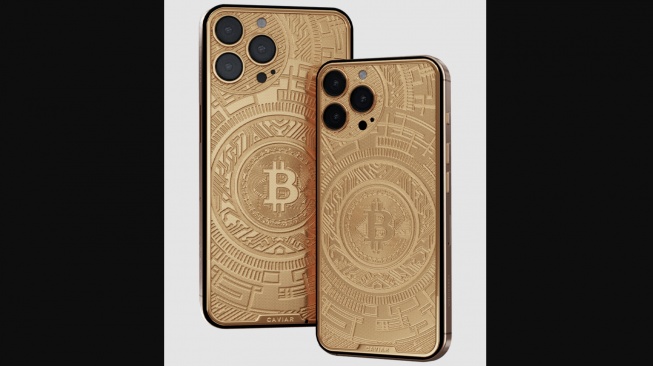 iPhone 16 Pro dan iPhone 16 Pro Max bertema Bitcoin berlapis emas 24 karat. [Bitcoin]