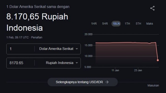 Kurs Dolar AS ke Rupiah di Google [Ist]