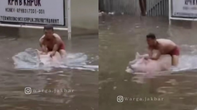 Mirip Dewa Nordik! Aksi Pria Tunggangi Babi saat Banjir Cengkareng Dikaitkan dengan Mitologi Kuno