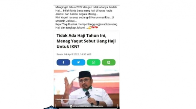 Cek Fakta: Benarkah Dana Haji 2022 Dipakai untuk Pembangunan IKN? (Dok.turnbackhoax.id)