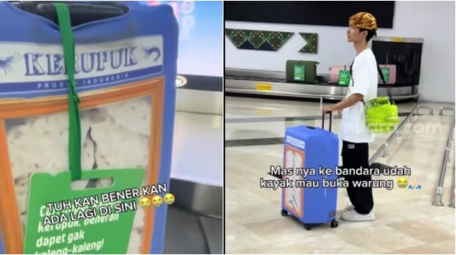 Viral Pria Pakai Koper Kaleng Kerupuk dan Tas Gas Elpiji 3 Kilogram di Bandara