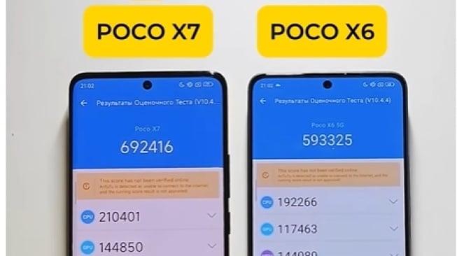 Skor AnTuTu POCO X7 vs POCO X6. (YouTube @pocokazakhstan)