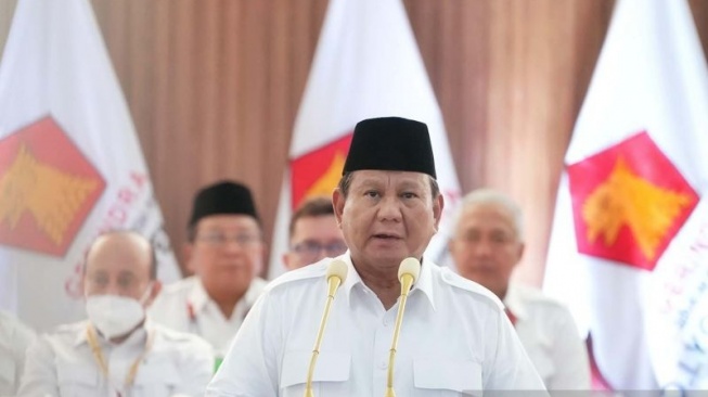 Presiden Prabowo Subianto saat Kongres Luar Biasa (KLB) Partai Gerindra di Hambalang, Bogor, Jawa Barat, Kamis (13/2/2024). (Foto dok. Gerindra).