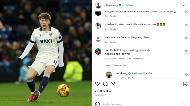 Belum Main, Kelakuan Ole Romeny Bikin Fans Garuda Kesal Banget (IG Ole Romeny)