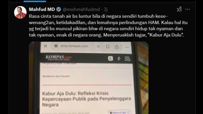 Unggahan Mahfud MD. [X/mohmahfudmd]