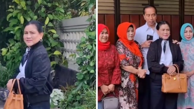 OOTD Iriana membawa tas Hermes saat akan menemani Jokowi ke pelantikan kepala daerah di Jakarta. [TikTok/@menujuindonesiamaju]