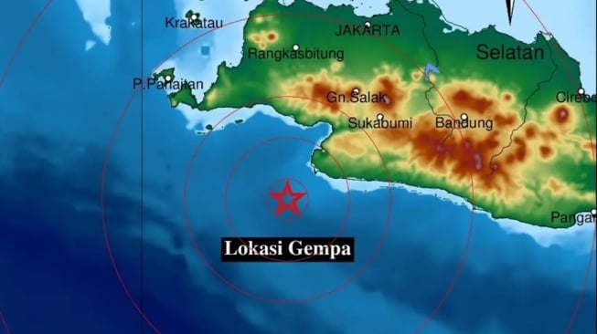 Episenter gempa dangkal M4,5 di laut Bayah Banten yang terasa hingga Sukabumi pada Kamis, 20 Februari 2025 pukul 17:12:27 WIB. (Sumber : BMKG)